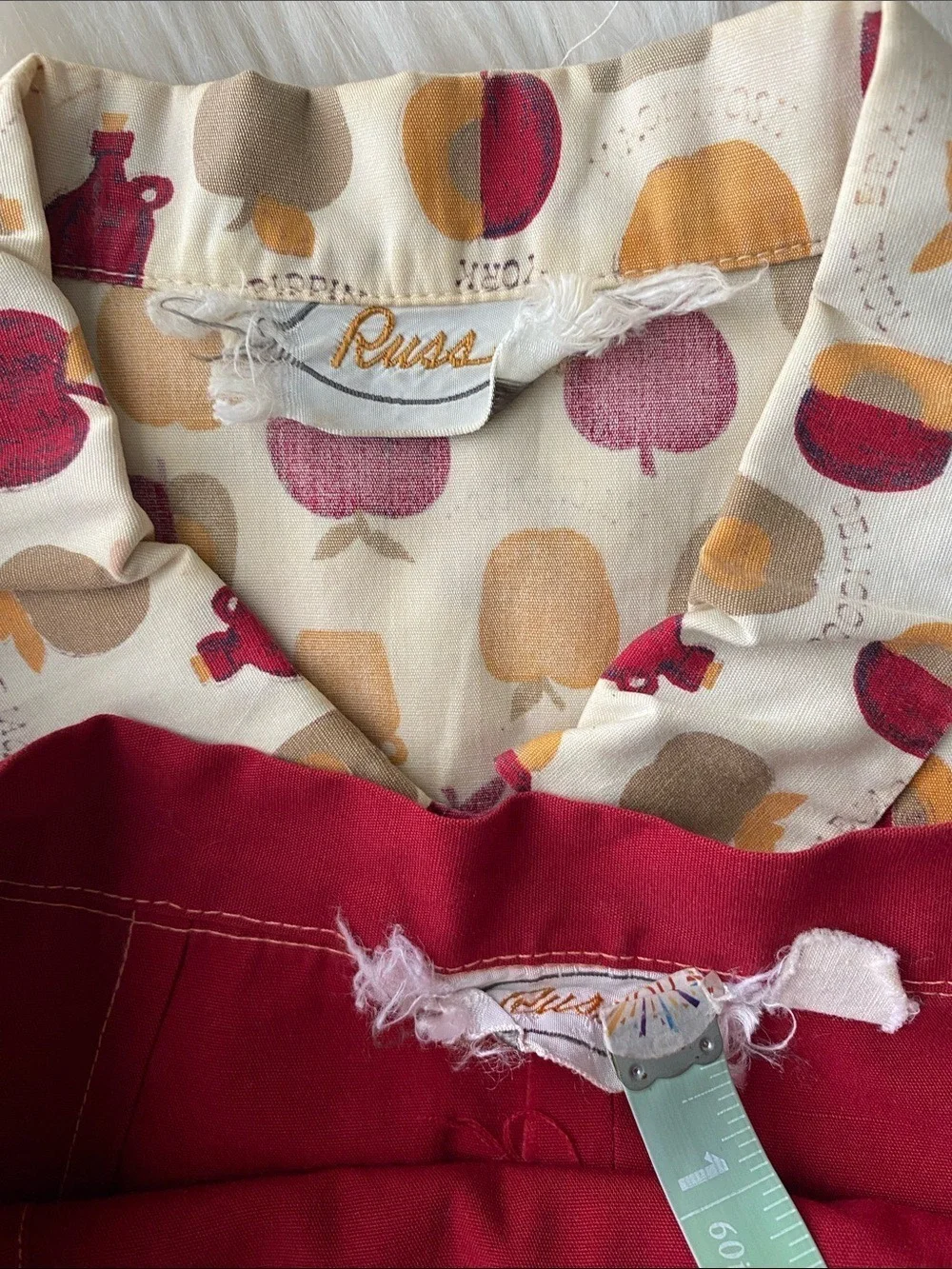 Russ vintage 60’s Red A-Line Skirt with Apple Printed Button-Up Top